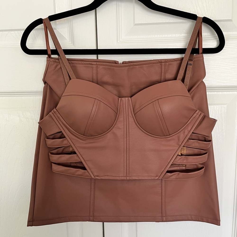 Pleather Two Piece Mauve/Brown Set Size S - Picture 2 of 8